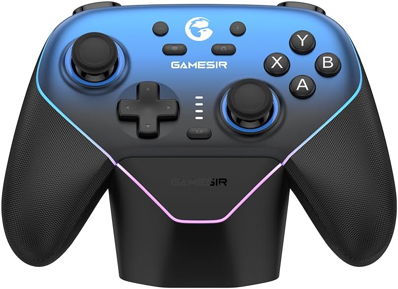 Super Gaming Controller for PC/Switch/iOS/, Hall Effect Stick & Trigger, Rubberized Grips, RGB Lighting, Swappable ABXY, Detachable Faceplate, 1000mAh with Charging