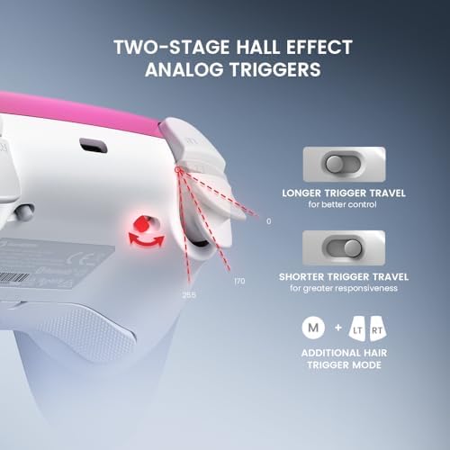 Super Gaming Controller for PC/Switch/iOS/, Hall Effect Stick & Trigger, Rubberized Grips, RGB Lighting, Swappable ABXY, Detachable Faceplate, 1000mAh with Charging