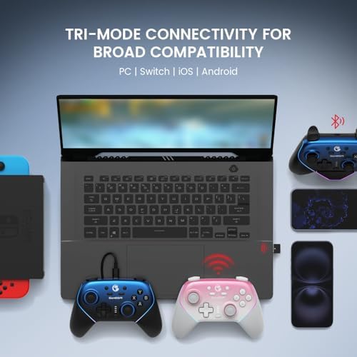 Alternative view of Super Gaming Controller for PC/Switch/iOS/, Hall Effect Stick & Trigger, Rubberized Grips, RGB Lighting, Swappable ABXY, Detachable Faceplate, 1000mAh with Charging