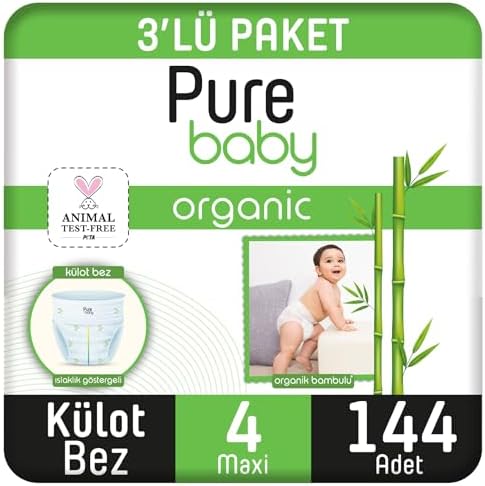 Pure Baby Organik Bambu Özlü Külot Bez 3'Lü Paket 4 Numara Maxi 144 Adet