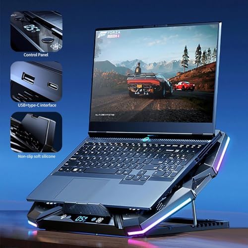 -10 Şok Soğutma Profesyonel Birinci Sınıf Dizüstü Bilgisayar Notebook Soğutucu Laptop Stand RGB Renkli Oyuncu Laptoplarına Özel 4 Büyük Fanı İle Hızlı Soğutma 1 USB ve 1 Type C Giriş LZ-D12