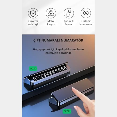 Premıum Gizlenebilir Çift Taraflı Alüminyum Araç Telefon Numaratörü Geçici Numaratör