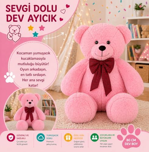 Alternative view of 80 cm Dev Pelüş Ayıcık,Papyonlu Peluş Ayı,Yumuşak ve Sevimli Büyük Boy Oyuncak Ayı,Sarılmalık Papyonlu Ayıcık,Sevgiliye Hediye (Pembe)
