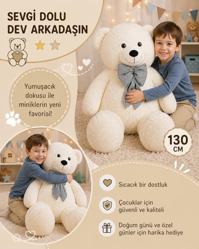 Alternative view of 130 cm Dev Pelüş Papyonlu Ayı,Yumuşak ve Sevimli Büyük Boy Oyuncak Sarılmalık Papyonlu,Sevgiliye Hediye Ayıcık (Krem)
