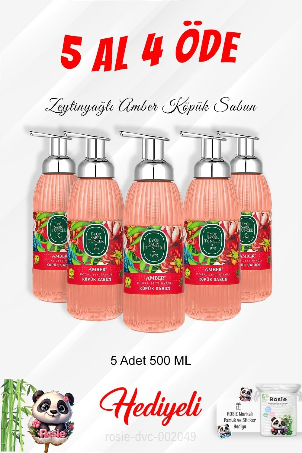 Zeytinyağlı Köpük Sabun 500 ML 5 Al 4 Öde ve Rosie Pamuk