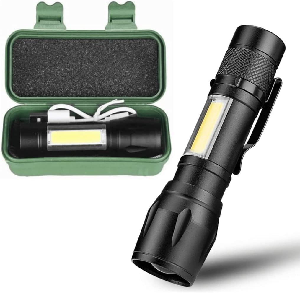 USB Şarjlı Mini El Feneri – Ultra Güçlü LED Fener, 3 Modlu Işık, Metal Kasa, Klipsli Taşınabilir Aydınlatma, Kutulu Cep Feneri, Şarj Kablosu Dahil