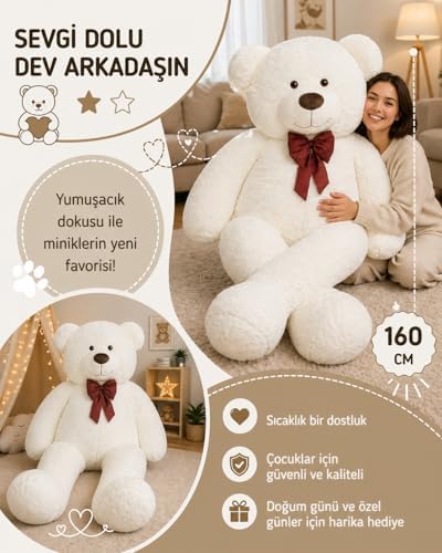 Alternative view of Beyaz Papyonlu Dev Pelüş Ayıcık,Yumuşak ve Sevimli Büyük Boy Oyuncak Ayı,Sarılmalık,Sevgiliye HediyeBüyük Boy Ayı (160cmbeyaz)