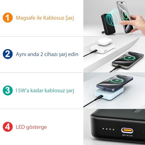 Alternative view of 10000mAh MagSafe Powerbank Standlı PD20W Taşınabilir Kablosuz Hızlı Şarj Cihazı Siyah