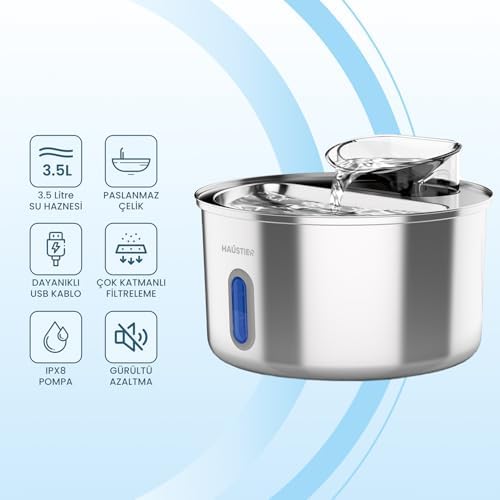 Alternative view of Haustier WF009L-W Pencereli Otomatik Kedi Su Sebili,Kedi Su Çeşmesi, Su Pınarı 3.5Lt Geniş Hazne, SUS304 Çelik, Ultra Sessiz, Çok Katmanlı Filtrasyon, Metal Tasarım (Metal, Pencereli)