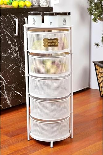 Alternative view of 5 Katlı Açılır Kapanır Paslanmaz Metal Sebzelik Yükseklik 94 cm (BEYAZ)