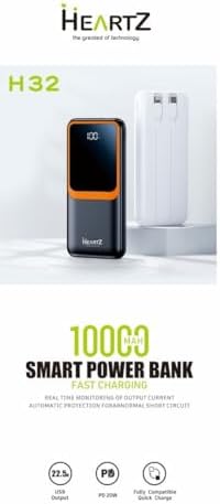 H32 10000 MH PD 20W ve USB 22.5W FAST HIZLI ŞARJ DAHİLİ TYPE C VE LİGHTNİNG KABLOLU DÜNYA STANDARTLARINA UYGUN POLYMER BATARYA BİREBİR AMPER LCD GÖSTERGELİ POWERBANK (SİYAH)