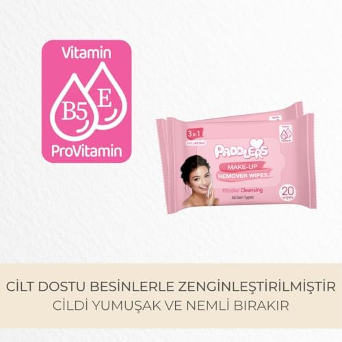 3’ü 1 Arada Makyaj Temizleme Mendili Yüz, Göz & Dudak İçin, 240 Yaprak (12 Paket x 20’li)