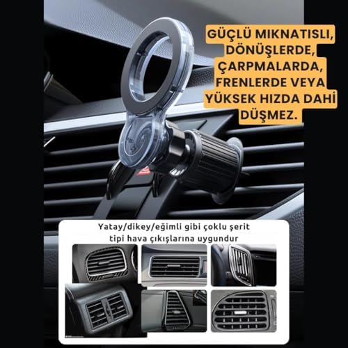 360 Derece Döner Başlıklı Güçlü Mgsafe Uyumlu Manyetik Havalandırma Araç İçi Telefon Tutucu