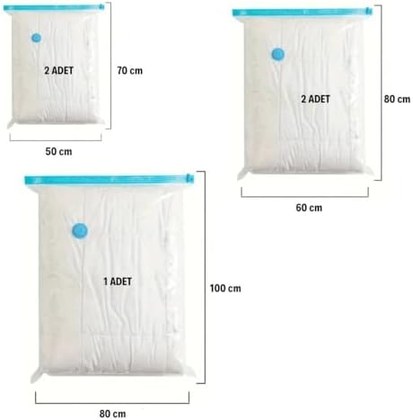 Alternative view of 5'li Paket 3 Boy Vakumlu Hurç Giysi Yastık Yorgan Yazlık Kışlık İçin Vakumlu Saklama Torbaları, 2 ADET 70x50cm - 2 ADET 80x60cm - 1 ADET 100x80cm + El Pompası Hediye