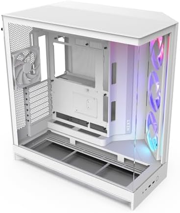 NZXT H9 RGB (2025) – Büyük Çift Bölmeli ATX Mid-Tower Airflow Bilgisayar Kasası – 1 x 420 mm RGB Fan Birimi ve 1 x 120 mm Fan – 420 mm Radyatör Desteği – Sertleştirilmiş Cam – Beyaz
