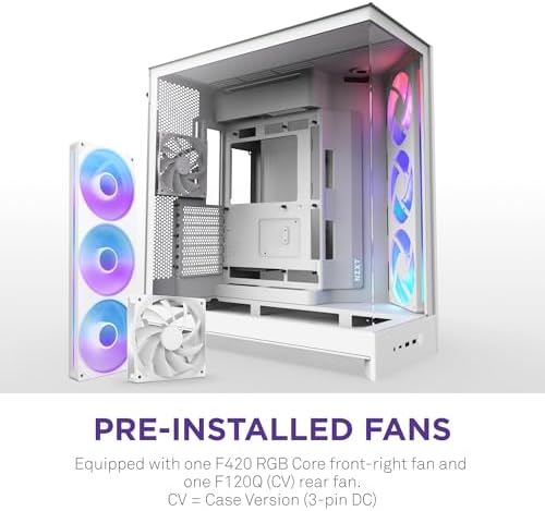 Alternative view of NZXT H9 RGB (2025) – Büyük Çift Bölmeli ATX Mid-Tower Airflow Bilgisayar Kasası – 1 x 420 mm RGB Fan Birimi ve 1 x 120 mm Fan – 420 mm Radyatör Desteği – Sertleştirilmiş Cam – Beyaz