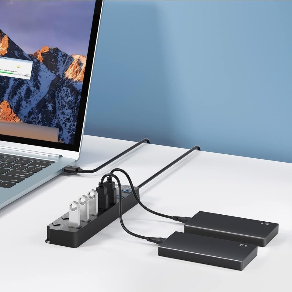 Alternative view of 7 Bağlantı Noktalı USB Hub Bölücü Çoklu Hub USB 3.0 Adaptörü USB Çoklu Bağlantı Noktalı Anahtarlı ve Işıklı Güç Adaptörü ZR790