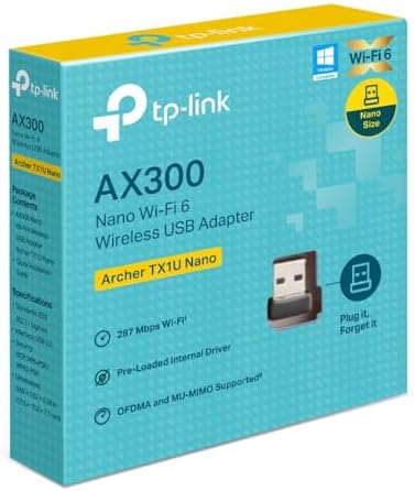 Archer TX1U; AX300 Mbps, Tasarım, Tak ve Çalıştır, Linux ve Windows(11/10/7) Destekli, Wi-Fi 6 USB Adaptör