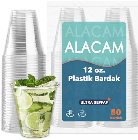 Alternative view of [50 Adet] Alacam Şeffat Tek Kullanımlık Plastik Bardak, Soğuk İçecek, Limonata, Meyve Suyu, Parti Bardağı (12 Oz - 350 ML)