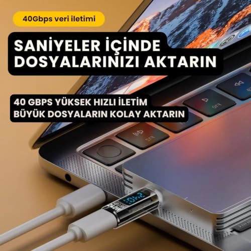 Alternative view of 8K HDMİ, 40Gpbs ve 240W Süper Hızlı Dişi Type C to Erkek Type C Şarj, Data ve HDMİ Çevirici Adaptör