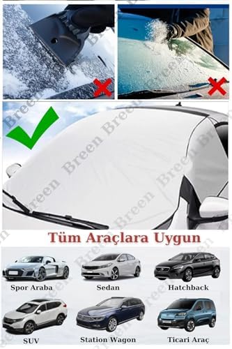 Breen Buzlanma Önleyici Araba Cam Üstü Kar Örtüsü Su Geçirmez Ön ve Yan Cam Koruma(Gri, (135-225) x160 cm(santimetre))