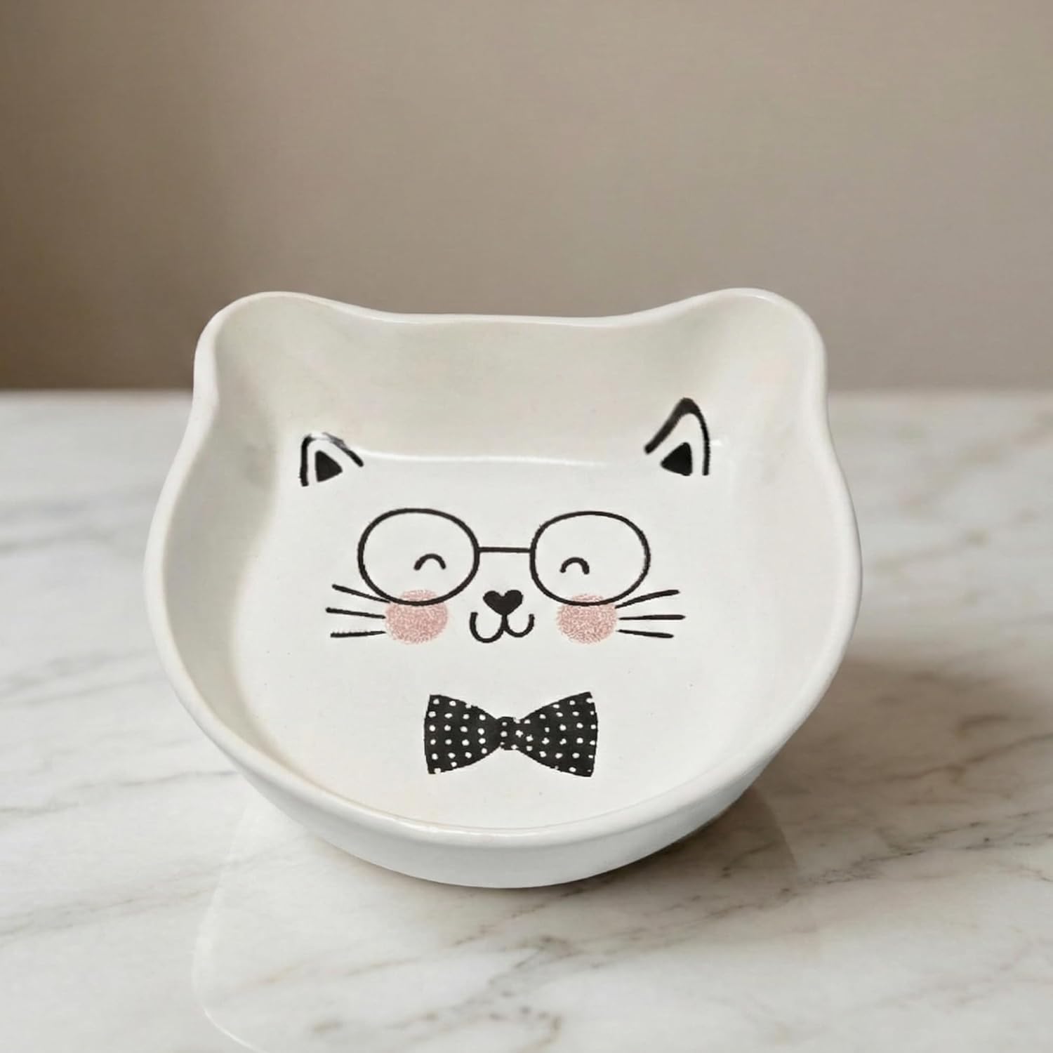 Alternative view of Seramik Kedi Şeklinde Ödül Kabı | Sevimli Evcil Hayvan Mama Kabı | 200 ml Kapasiteli, Yavru Kediler, Yavru Köpekler ve Küçük Evcil Hayvanlar için Dekoratif Kedi Kabı (Papyon)