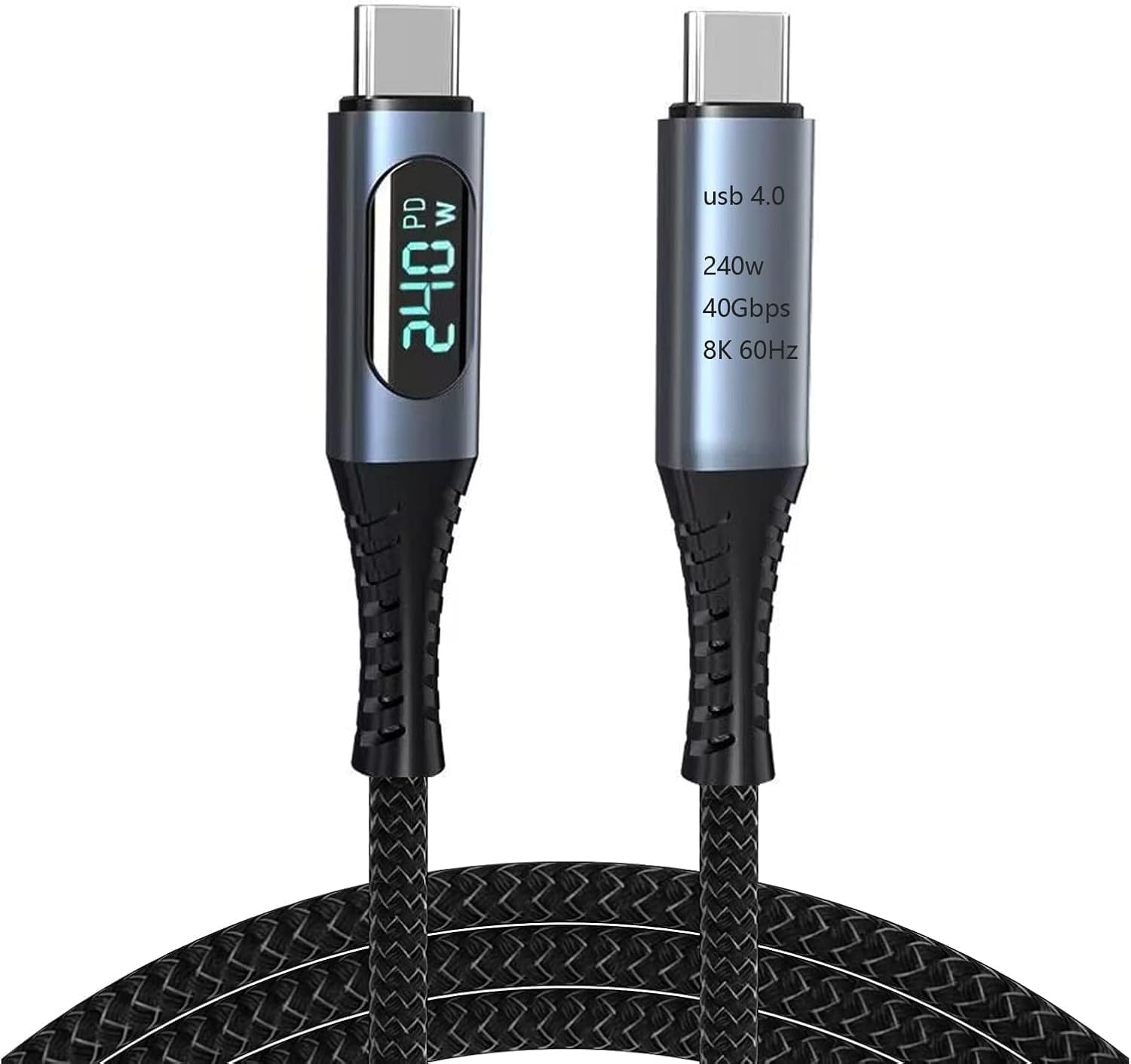 Alternative view of 240W USB 4.0 Kablosu, Led Ekranlı, Tunderbolt 40Gbps 8K@60Hz PD Tip C Kablosu, USB C - USB C Erkek - Erkek Kablo Kablosu Bilgisayar Type-C Laptop Pad Hub için 1 Metre ZR850