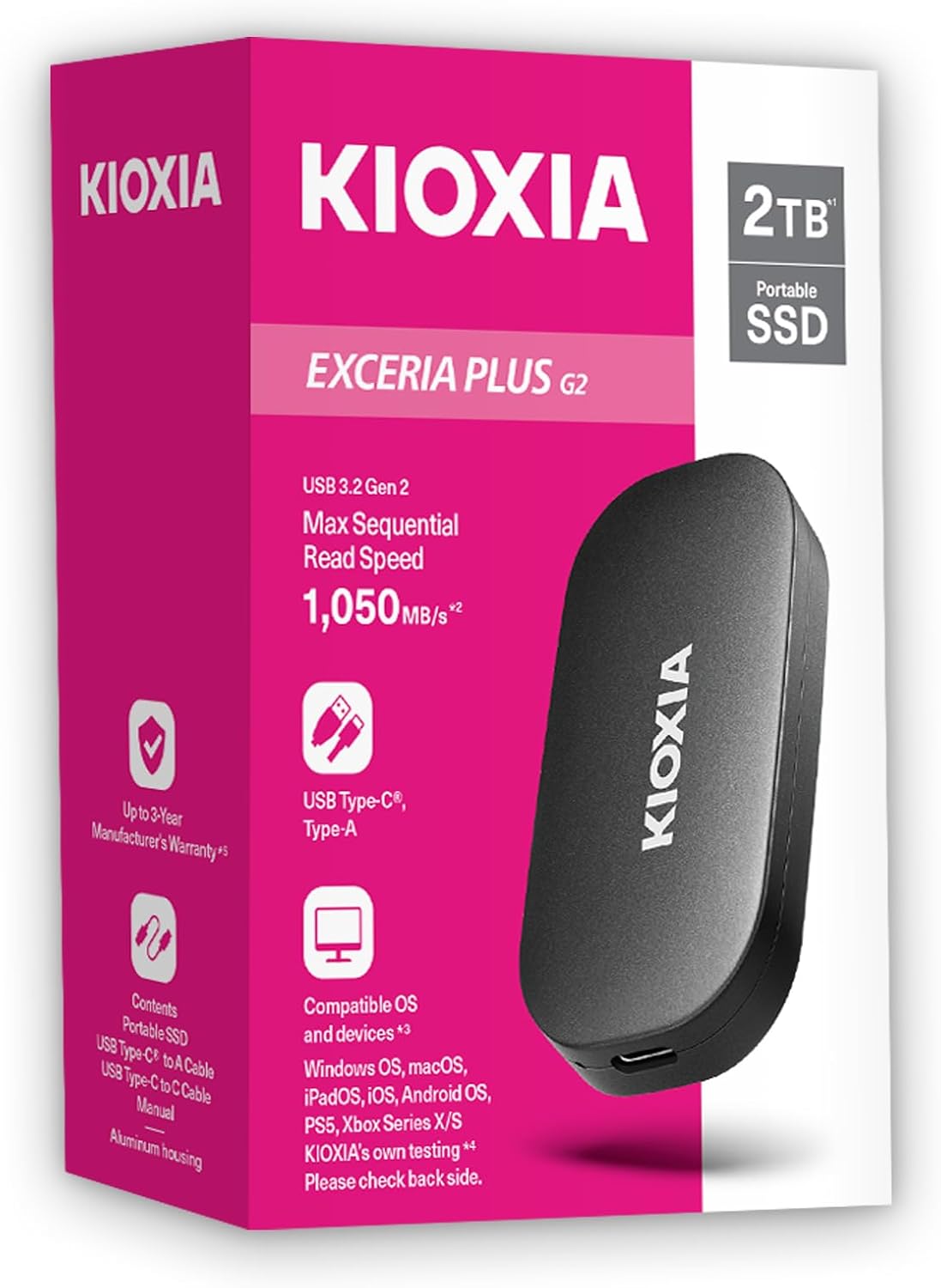 EXCERIA PLUS G2 2TB Taşınabilir SSD – USB 3.2 Gen2, 1050MB/s Okuma, 1000MB/s Yazma