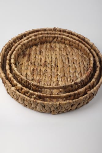 3'lü Rustik El Yapımı ve Doğal Yuvarlak Hasır Tepsi Seti, 3'lü Hasır Yuvarlak Tepsi Seti, 3 Boy Hasır Tepsi (38 * 6cm-34 * 5cm-30 * 24 * 4,5cm)