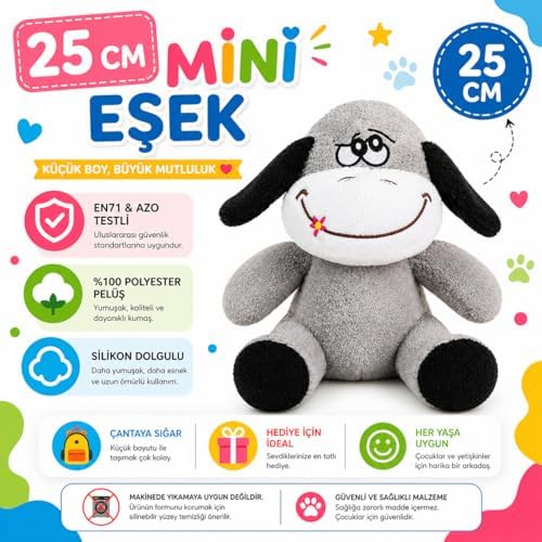 Ofis Hediyesi Tavşan 20-25 cm Figürlü Pelüş Ayıcık, 20 cm,Sevgiliye Hediye,Ayı,Peluş Ayıcık,Plush Toys, (eşek)