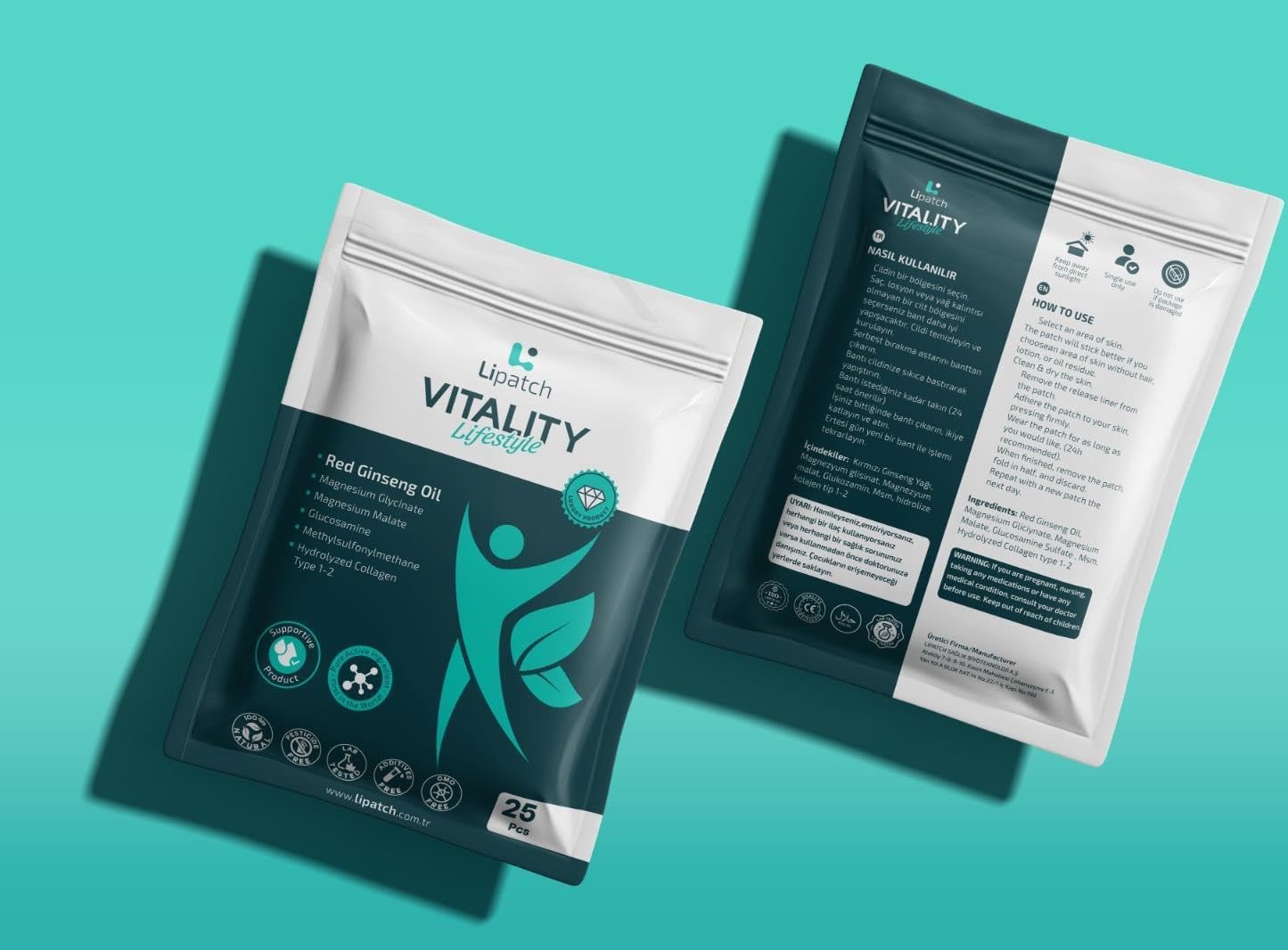 Alternative view of Lipatch Vitality Transdermal Yaşam Yaması - 52 Test Onaylı,%70 Kırmızı Ginseng ve Magnezyum Destek Bandı - 25 Adet (9x13 cm)