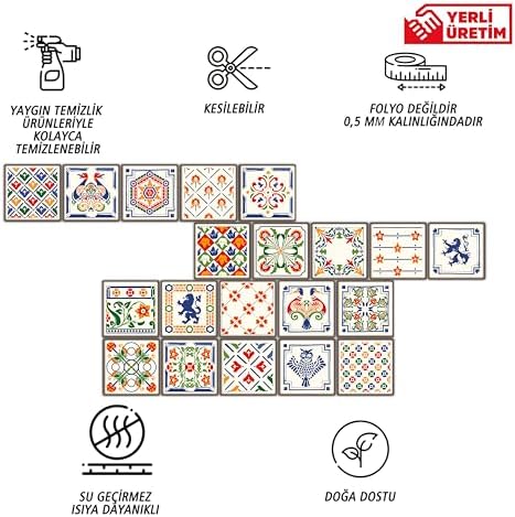 Kendinden Yapışkanlı Oyun Desenli Pvc, Yapışkanlı Kaplama, Çıkartması, Zemin Duvar Karosu 10x10 cm (20 Adet/0,20 m2)