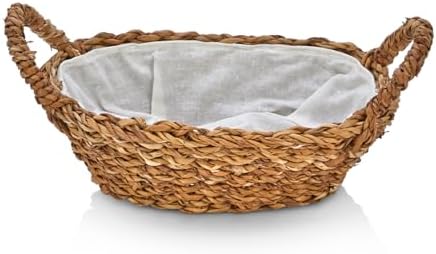 El Yapımı Doğal Hasır Kulplu Çok Amaçlı Dekoratif Oval Sepet, Hasır Kulplu Ekmek Sepeti (27x18x8 cm)