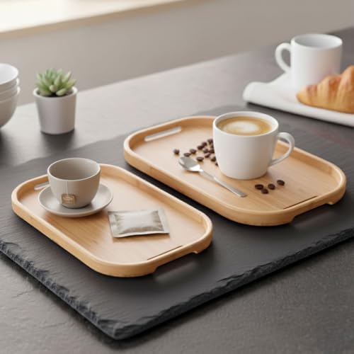 Dikdörtgen Bambu Servis Tepsisi, 2'li Set, 33x22 cm ve 40x28 cm | Dikdörtgen Bambu Tepsi