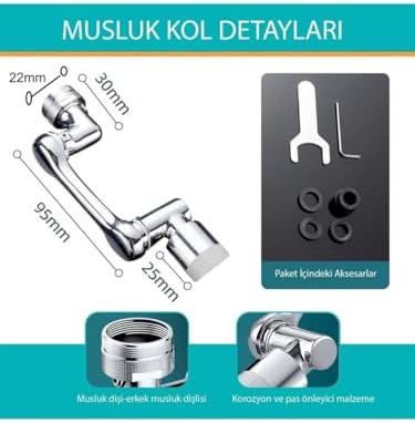 Alternative view of Kenly 1080 Derece Dönebilen Evrensel 2 Modlu Robotik Kol Mutfak Banyo Musluk Başlığı