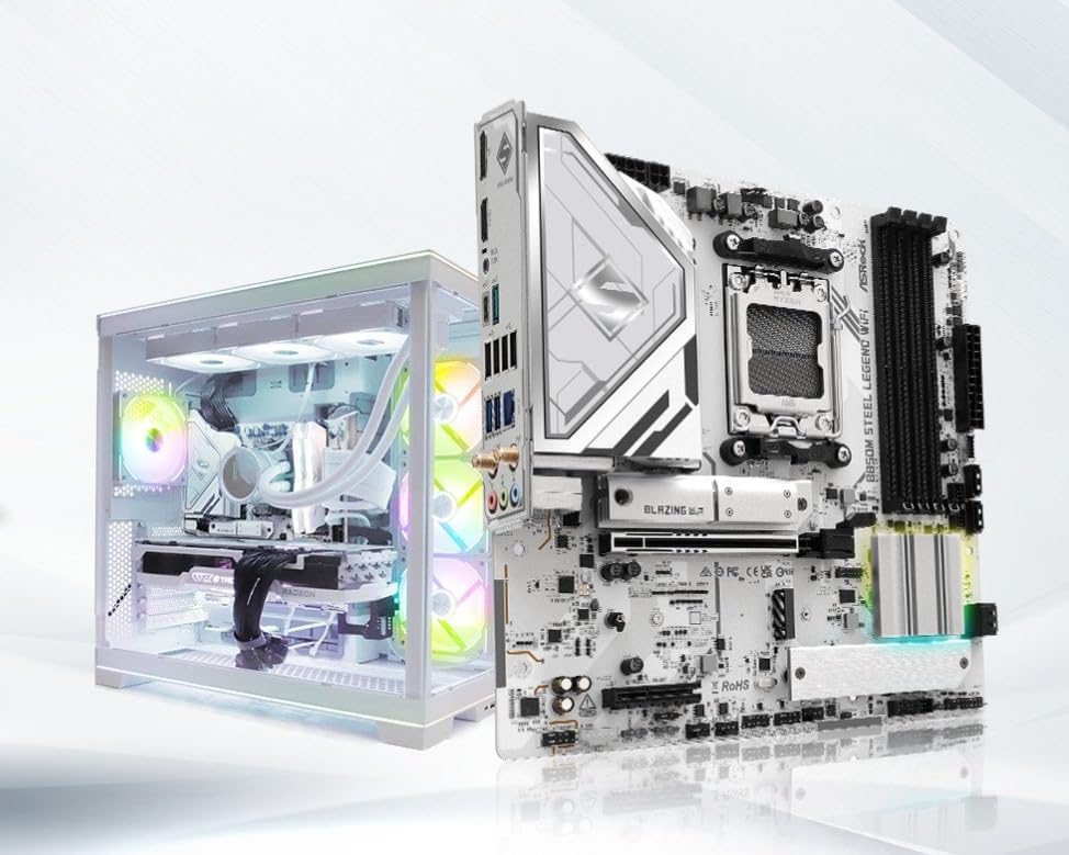Alternative view of ASRock B850M Steel Legend WiFi Micro ATX Anakart AMD AM5, 4x DDR5, 3x M.2 SSD, HDMI 4K 120Hz, WiFi 7, 3x USB Type-C