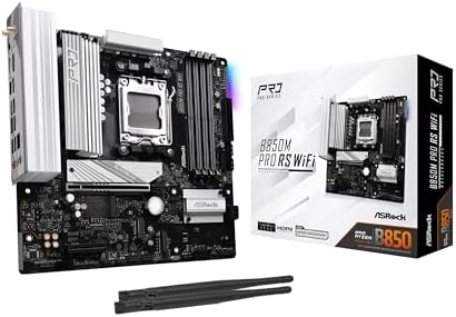 Alternative view of ASRock B850M Pro RS WIFI, mATX Anakart, AMD AM5, DDR5, 3x M.2 SSD, 4K 120 Hz, AMD EXPO, USB Type C