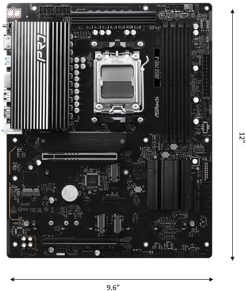 Alternative view of ASRock B850 Pro-A ATX Anakart, AMD AM5 Ryzen 9000 & 8000, DDR5, 4x M.2 SSD, 4k 120Hz, AMD Expo