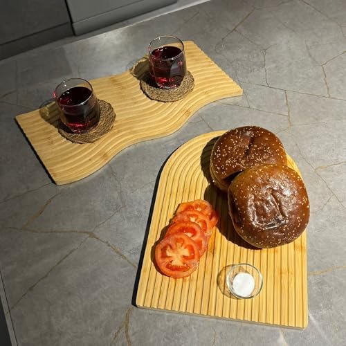 Bambu Çizgili Dikdörtgen Sunumluk 39x17 cm Servis Tahtası | Çok Amaçlı Doğal Bambu Tabak | Kahvaltı, Peynir, Meze, Tatlı Sunumları | Dekoratif & Dayanıklı Servis Altlığı