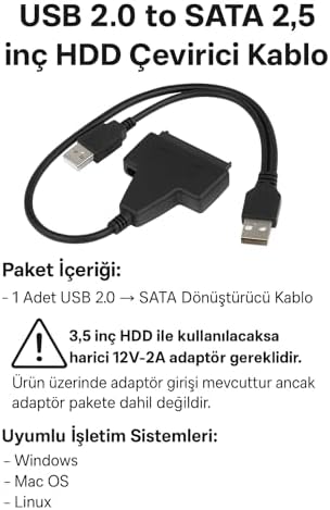 Alternative view of USB 2.0 2.5 3.5 İnç Sata SSD Hdd Hard Disk Dc Güç Çevirici Dönüştürücü Adaptör Kablosu