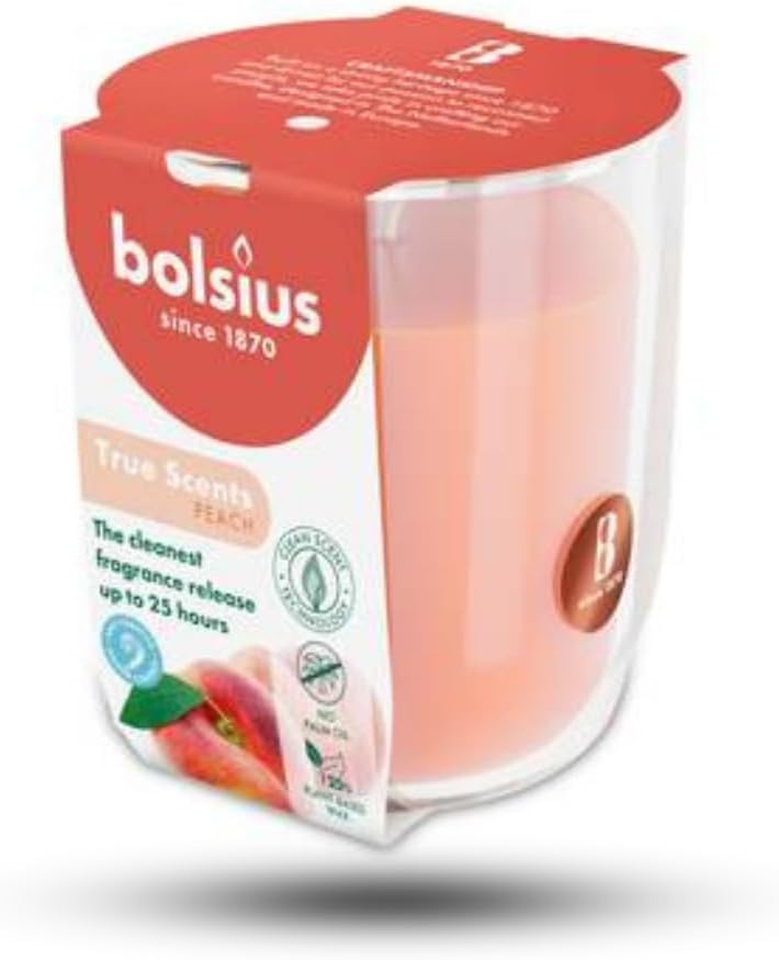 Alternative view of Şeftali Kokulu Bardakta Mum - Vegan & Doğal & Saf Koku Özlü - Yağı İçermez - 25 Saat Yanma Süresi - Şeftali Renkte - 80mm/73mm