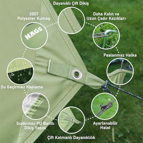 Su Geçirmez Tarp Tente Gölgelik Örtü, 4 Mevsim Taşınabilir Örtü Branda Açık Hava Kamp Seyahat Tente Branda Barınak Yağmurluk, Güneşlik Karavan Yan Gölgelik Çadır 300x300 cm- Gri