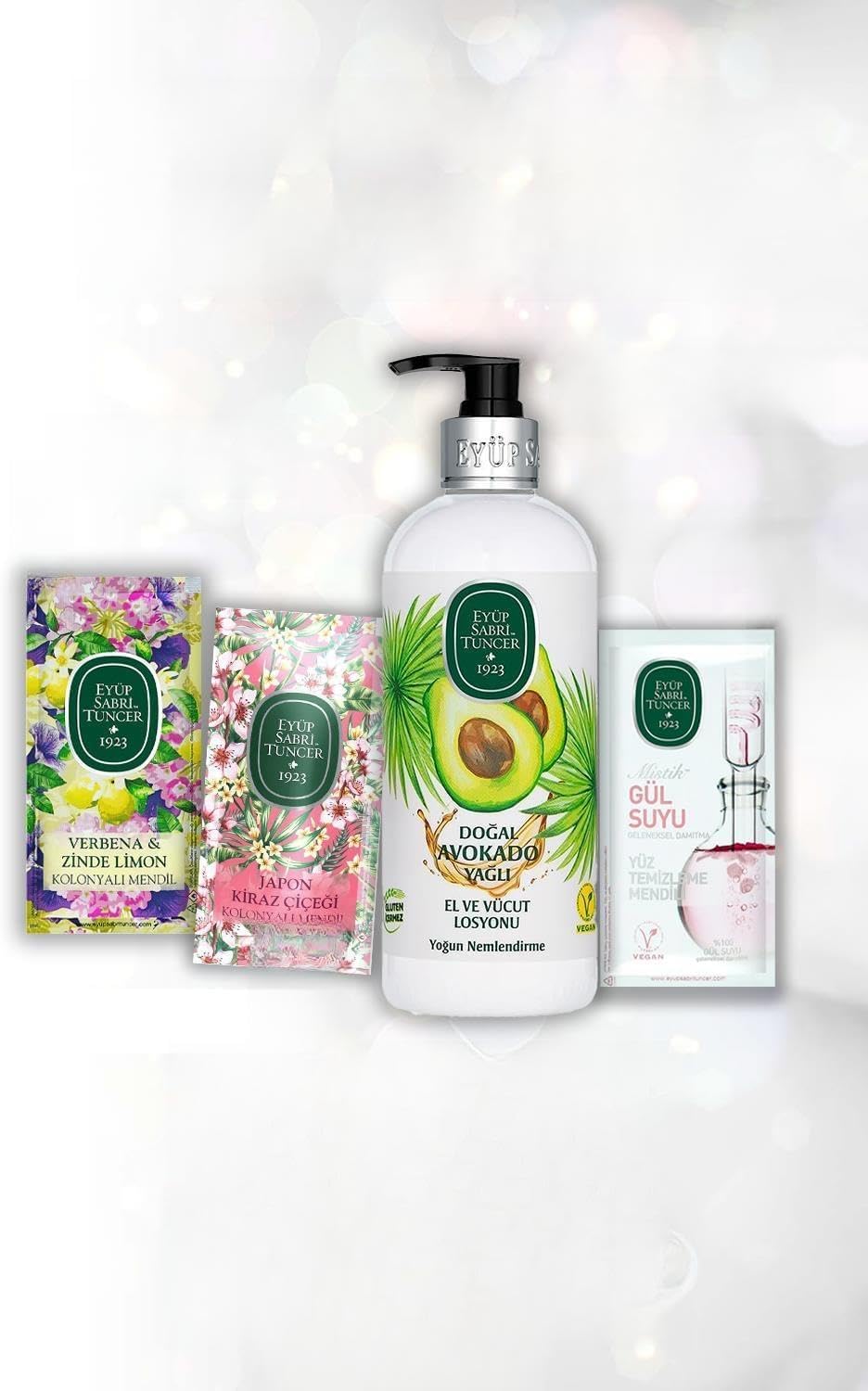 Yağlı Losyon 280 ml, Gül suyu 30'lu, Verbena & Zinde 50'li, Kiraz Çiçeği 150'li ve Rosie