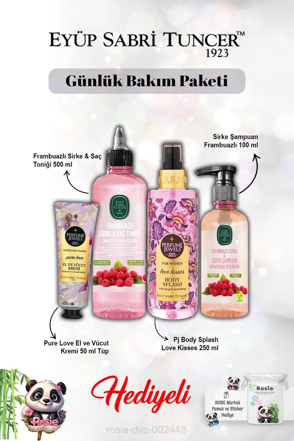 Tonik ve Şampuan Frambuazlı, Pure Krem ve Vücut Spreyi Kisses ve Rosie