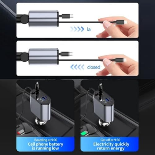 Araç Çekilebilir Araç Şarj Cihazı 2 USB Bağlantı Noktası Desteği 120W Süper Hızlı Şarj Flaş Şarj 4'ü 1 Arada Çakmak, A