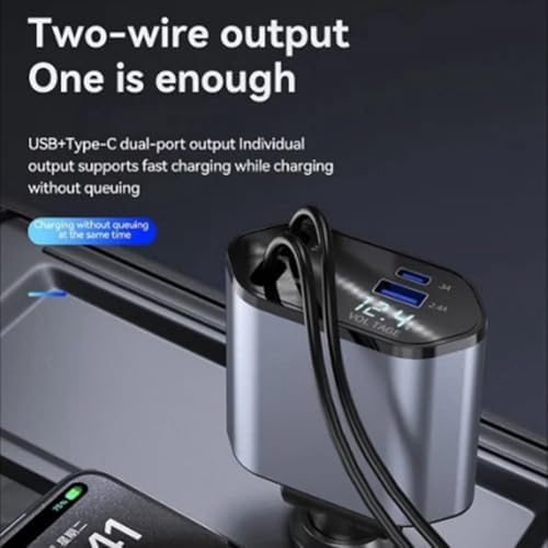 Alternative view of Araç Çekilebilir Araç Şarj Cihazı 2 USB Bağlantı Noktası Desteği 120W Süper Hızlı Şarj Flaş Şarj 4'ü 1 Arada Çakmak, A