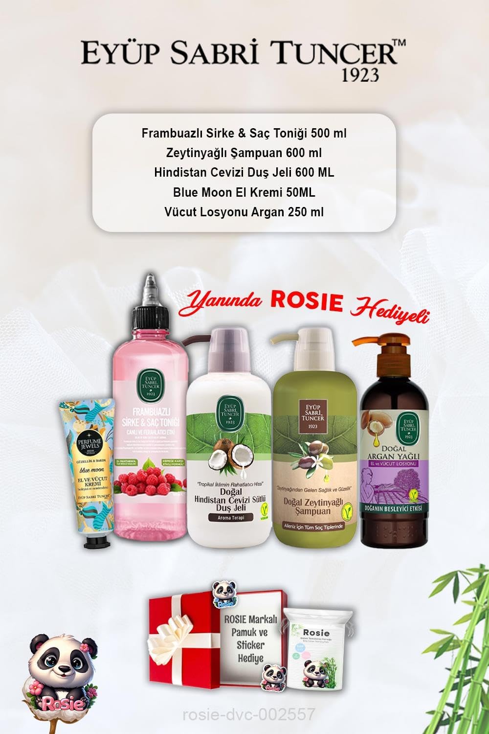 Alternative view of Argan Losyon, Blue Krem, Hindistan Cevizi Duş Jeli, Frambuaz Tonik, Zeytinyağlı Şampuan ve Rosie