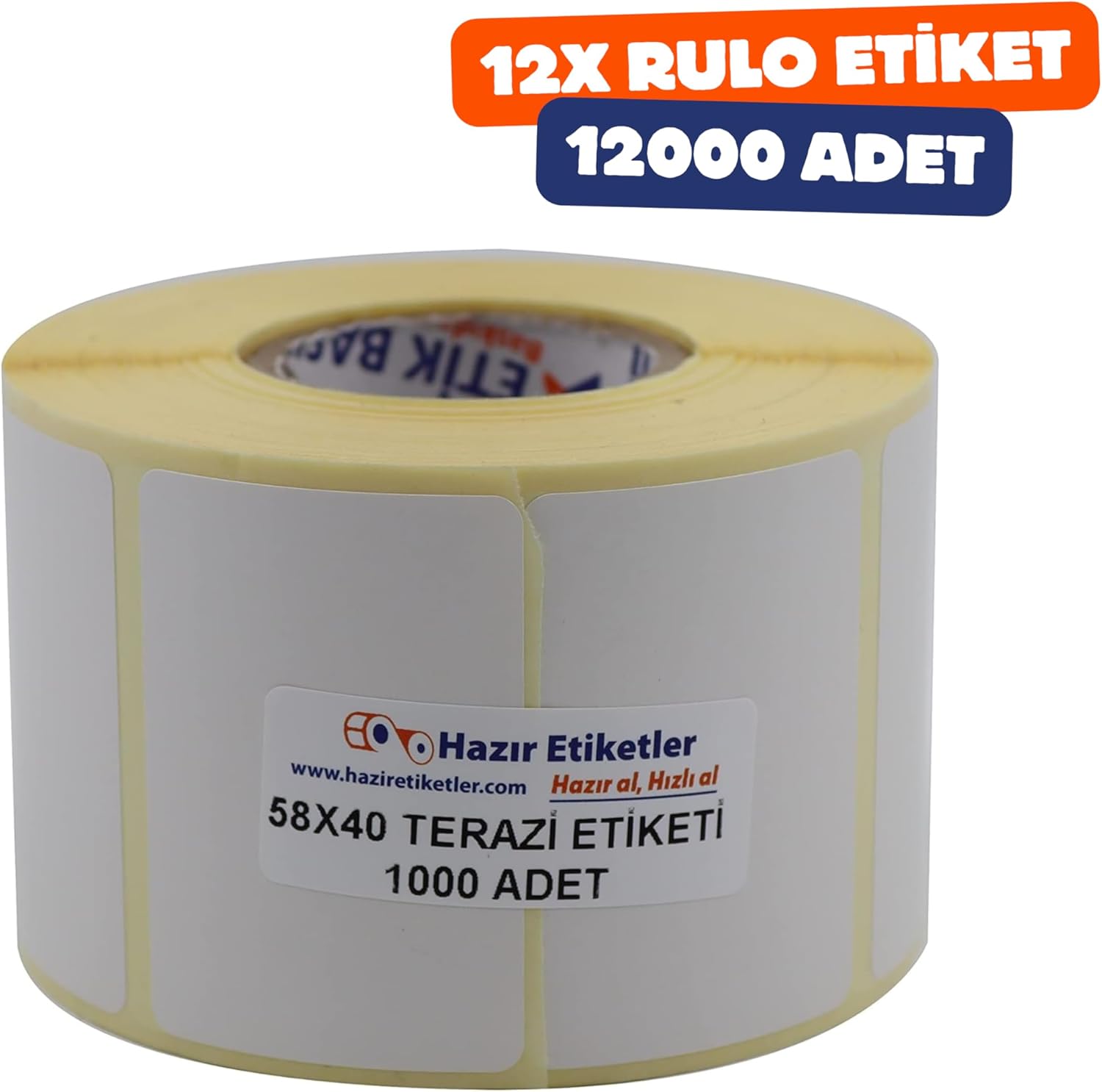 Eko Termal Etiket 58mm x 40mm Ruloda 1000 Adet 12 Rulo Toplamda 12000 Adet 40mm Çapında Direk Termal Transfer Etiketi