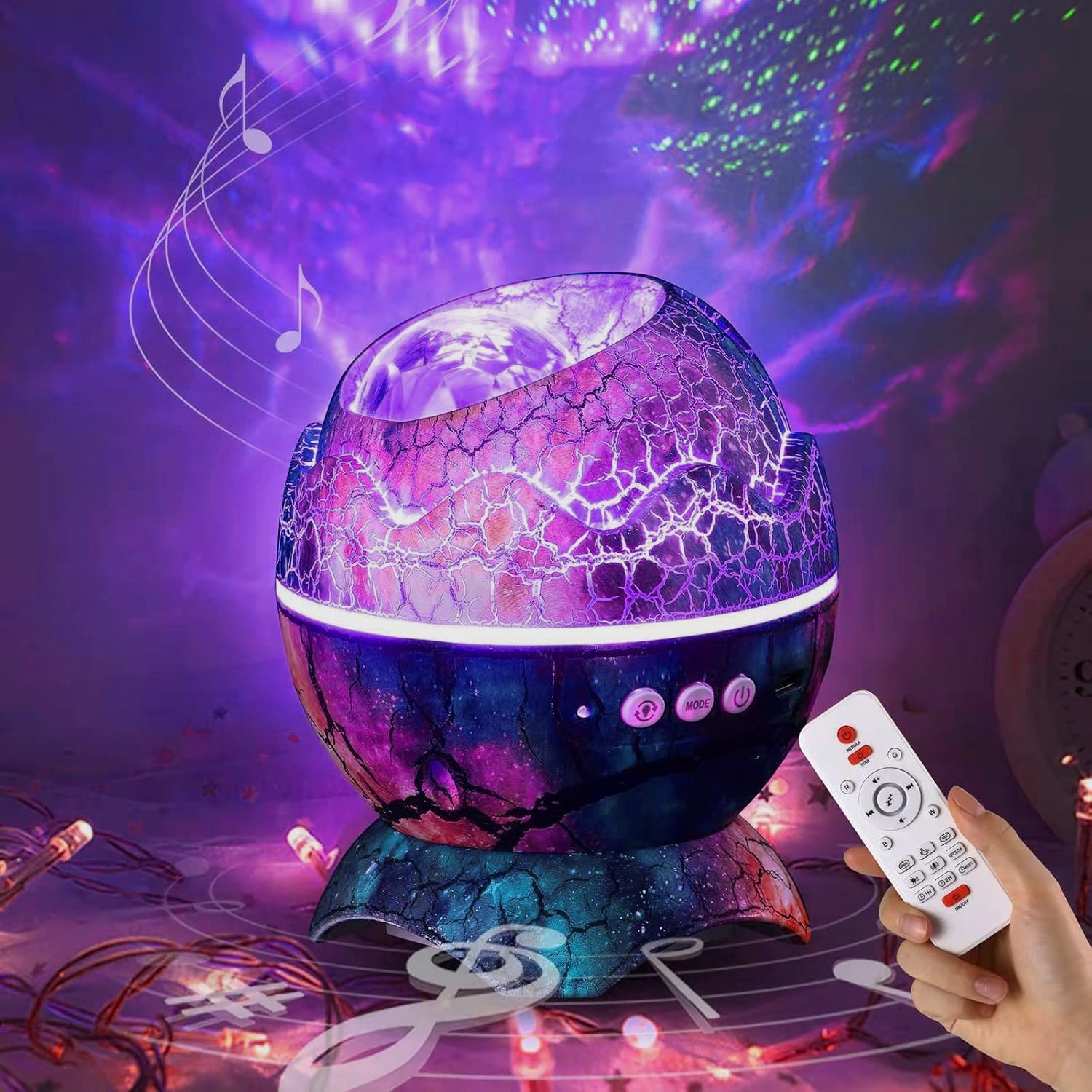 Alternative view of Dinozor Yumurtası Gece Masa Lambası Bluetooth Hoparlör Led Lamba Galaxy Projektör Led Işık Yatak Odası İç Mekan Aydınlatma Dekoratif Işık 16cm x 12cm K890 Mavi