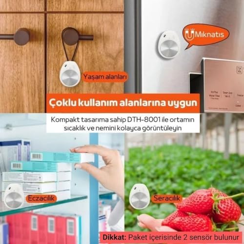 DTH-8001 2'li Bluetooth Sıcaklık Nem Kayıt Cihazı, Hafızalı ve Akıllı Mobil Uygulamalı Datalogger, Sınırsız Cihaza Uzaktan ve Kablosuz Bağlanın